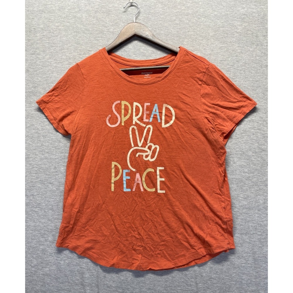 Old Navy Everywear T Shirt Womens Large‎ Orange Graphic Print Spread Peace Sign